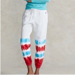 Polo Ralph Lauren Sweatpants White with Red & Turquoise Tie-Dyed Joggers L
